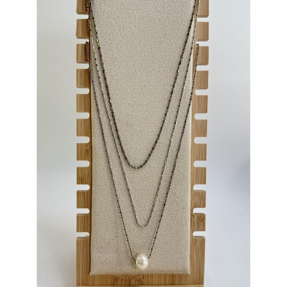 The Unbranded Brand Jewelry - Three 18K Gold Plated Beaded Bar Chain Necklaces, 18KGP Necklace Lot